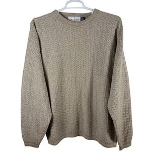 Vtg Bill Blass Menswear 2XLT Textured Sweater 100% Cotton Crewneck Heathered Tan